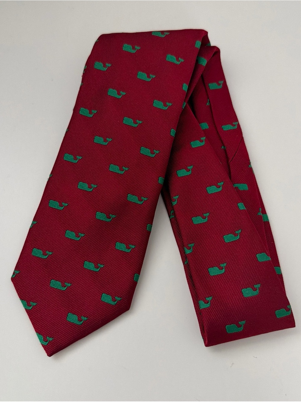 Vineyard Vines Red Silk Tie With Green Whales- NWT